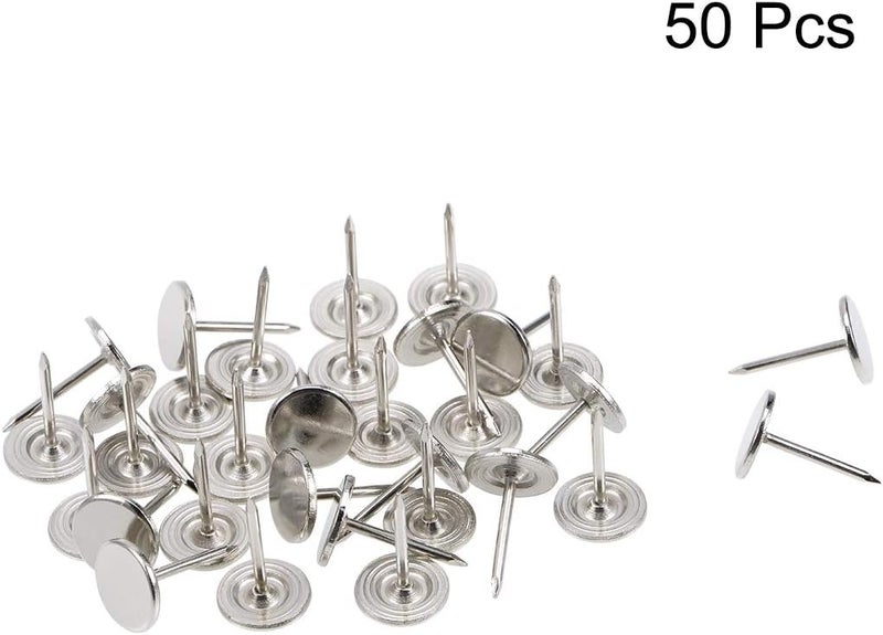 uxcell Upholstery Nails Tacks 11mmx17mm Flat Head Furniture Nails Pins Silver Tone for Furniture Sofa Headboards, 50 Pcs - Image 2
