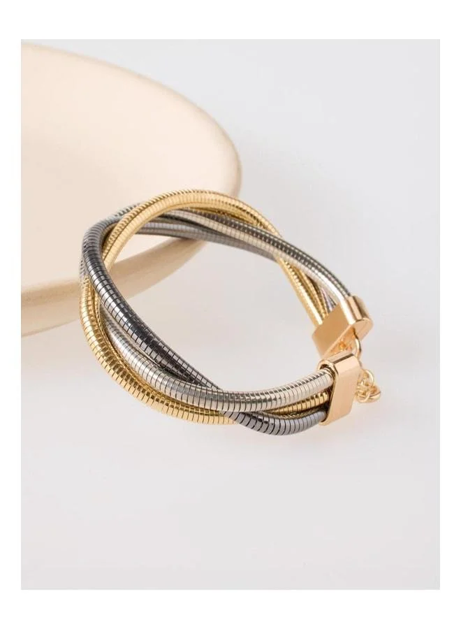 Mixed Gold-Plated Multi-Chain Bracelet.