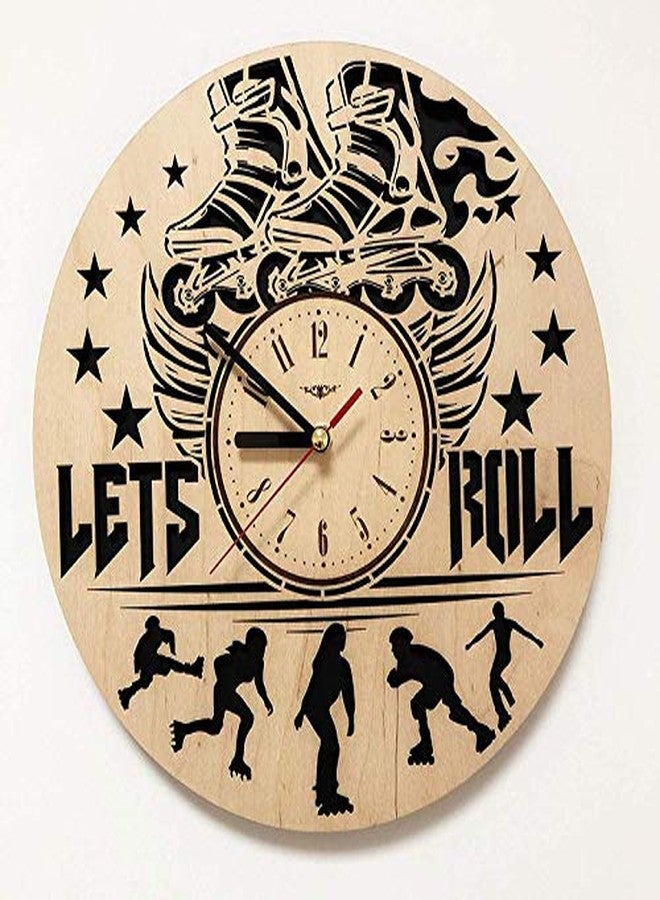NABSTER Roller Skating Wall Clock Made of Eco Wood - Unique Hobby Sport Gifts Ideas and Home Decor - for Home Living Room Kitchen Bedroom -12 Inch - Image 1