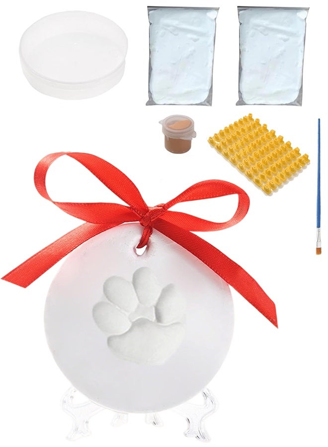 طقم بصمة مخلب، طقم بصمة مخلب للكلاب والقطط، طقم بصمة مخلب، طقم بصمة مخلب معلق من الطين يمكنك صنعه بنفسك، طقم بصمة مخلب للحيوانات الأليفة للأطفال والقطط والكلاب، هدية تذكارية للعائلة، هدية بصمة مخلب شخصية (أبيض) - Image 1