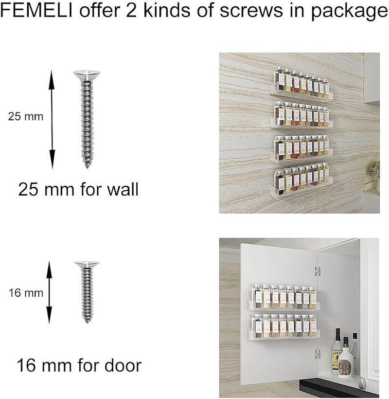 BPA® Acrylic Spice Rack Wall Mount for Cabinets, Cupboard Or Pantry Door, 4 Packs Of Hanging Spice Rack Shelf, Seasoning Organizer for Kitchen - Image 3