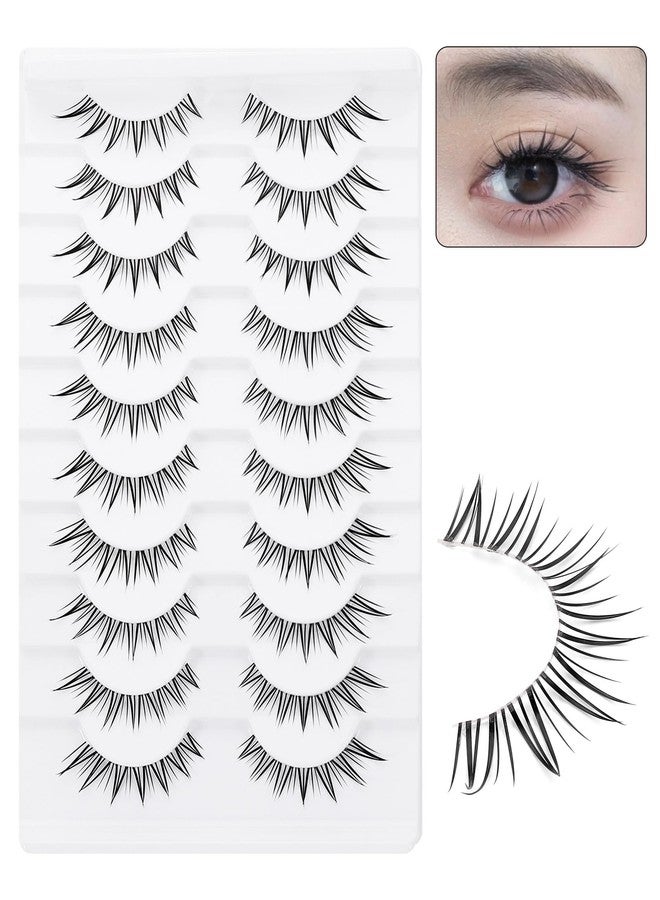 outopen 10 Pairs Fox Eye Manga Lashes Natural Look Asian Lashes Doll Style Spiky Clear Band Anime Lashes Wispy Cat Eye False Lashes Extension - Image 3