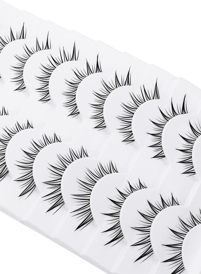 outopen 10 Pairs Fox Eye Manga Lashes Natural Look Asian Lashes Doll Style Spiky Clear Band Anime Lashes Wispy Cat Eye False Lashes Extension - Image 5