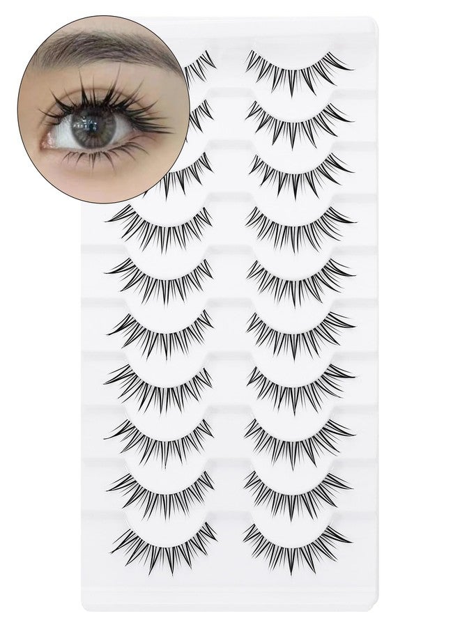outopen 10 Pairs Fox Eye Manga Lashes Natural Look Asian Lashes Doll Style Spiky Clear Band Anime Lashes Wispy Cat Eye False Lashes Extension - Image 1