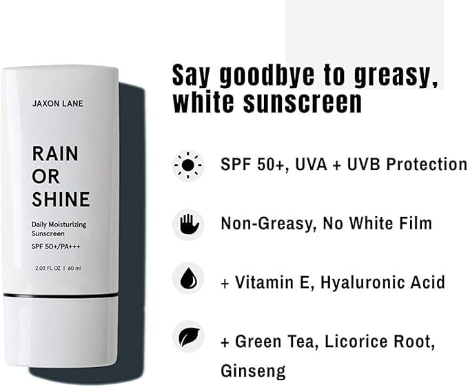 JAXON LANE RAIN OR SHINE Anti Aging Face Sunscreen SPF 50 for Clear Skin wGreen Tea Hyaluronic Acid Vitamin C Vitamin E Oil Ginseng Extract Licorice Root SPF Moisturizer for Face Fragrance Free 203 Oz - Image 2