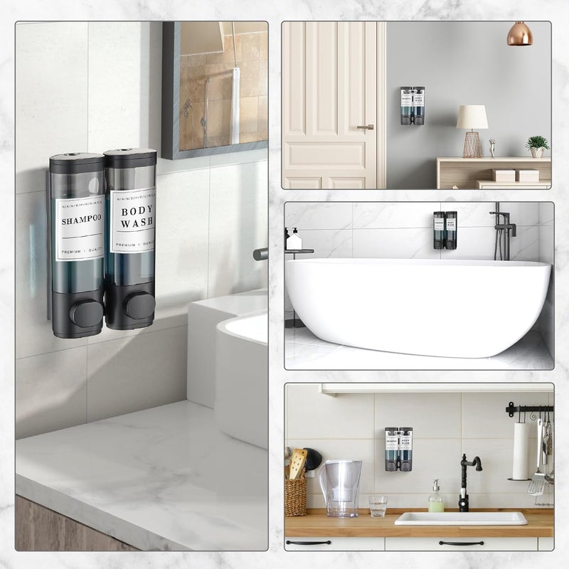 Cabo Deseado Wall-Mounted Shampoo Conditioner Dispenser, 2 Chamber, Black, 600 ML/24.7 US, No Drill Installation, Lockable Design - Image 2