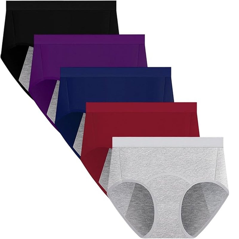 High-Waist Menstrual Panties: 5 Pack XL, 95% Cotton 5% Spandex, 3-Layer Leakproof Lining - Full Back Coverage, Abdominal Support Breathable Briefs for Post C-Section Wear, Heavy Period Days - Image 1