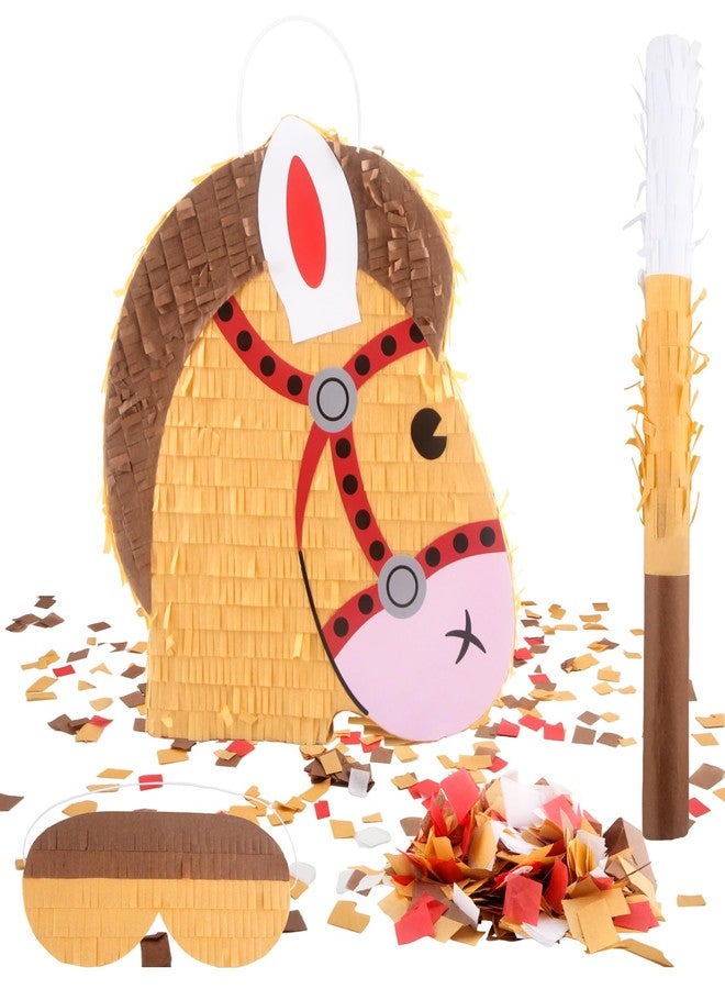 Sonarun Horse Pony Pinata with Blindfold Stick and Confetti Horse Head Pinata Party Supplies for Cowboy Theme Birthday Party Decorations Photo Props Candy Holder, 13 x 12 Inch - Image 1