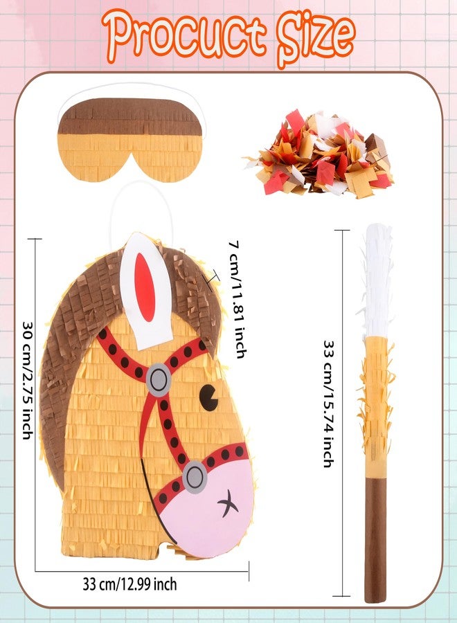 Sonarun Horse Pony Pinata with Blindfold Stick and Confetti Horse Head Pinata Party Supplies for Cowboy Theme Birthday Party Decorations Photo Props Candy Holder, 13 x 12 Inch - Image 2