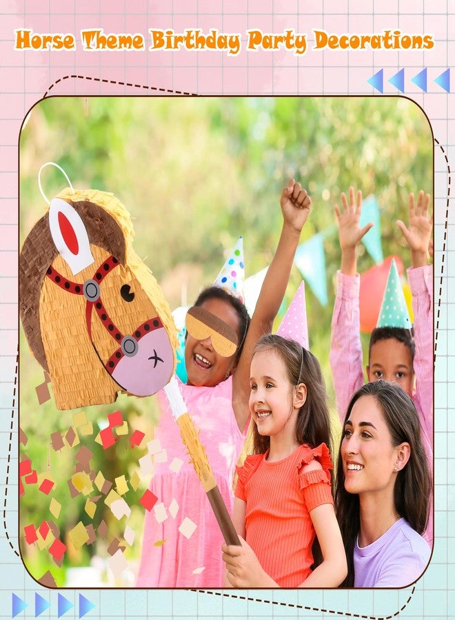 Sonarun Horse Pony Pinata with Blindfold Stick and Confetti Horse Head Pinata Party Supplies for Cowboy Theme Birthday Party Decorations Photo Props Candy Holder, 13 x 12 Inch - Image 5