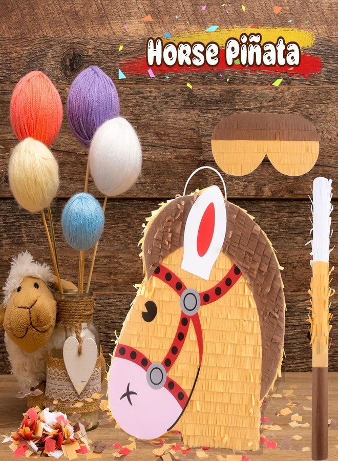 Sonarun Horse Pony Pinata with Blindfold Stick and Confetti Horse Head Pinata Party Supplies for Cowboy Theme Birthday Party Decorations Photo Props Candy Holder, 13 x 12 Inch - Image 4