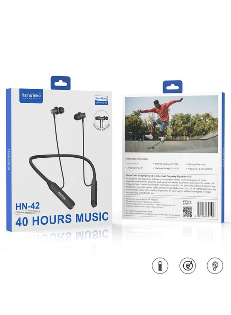 Haino Teko HN-42 Wireless Neck Headset 40 Hours Music,Clear Mic, High Bass Sound, Multi-Function Button Control_Black - Image 3