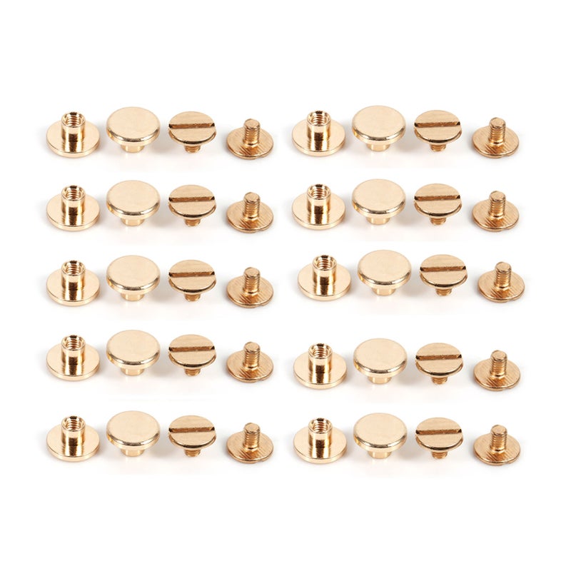 10sets 5/6.5/8mm Solid Brass Button Stud Screw Nail Screwback for Leather Rivet Belt DIY Gold - Image 1