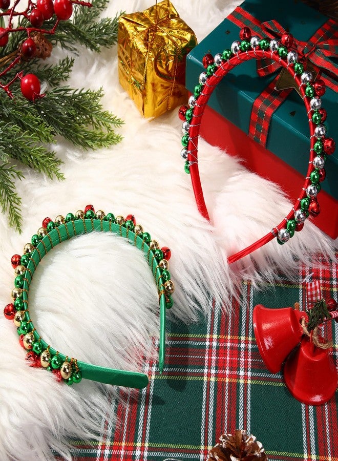 Yilloog 2 Pack Christmas Headband Red Green Silver Tone Christmas Holiday Bells Headbands for Women (Red Green) - Image 2