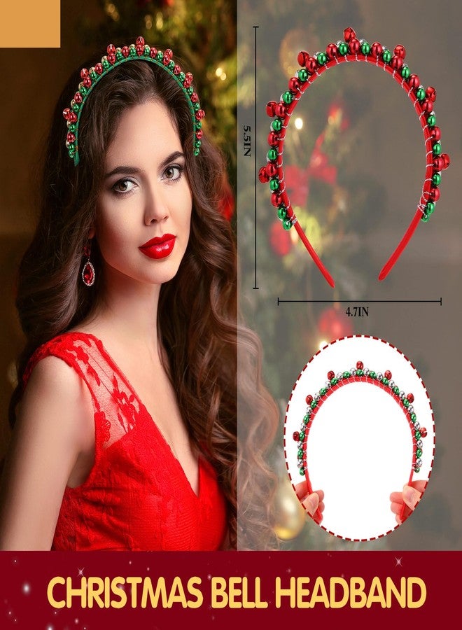 Yilloog 2 Pack Christmas Headband Red Green Silver Tone Christmas Holiday Bells Headbands for Women (Red Green) - Image 3