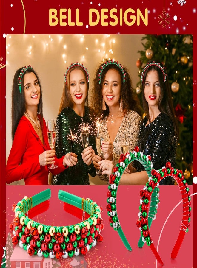 Yilloog 2 Pack Christmas Headband Red Green Silver Tone Christmas Holiday Bells Headbands for Women (Red Green) - Image 5