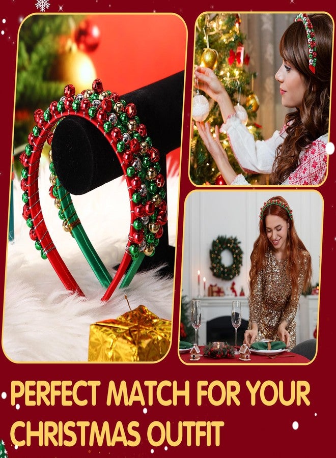 Yilloog 2 Pack Christmas Headband Red Green Silver Tone Christmas Holiday Bells Headbands for Women (Red Green) - Image 4