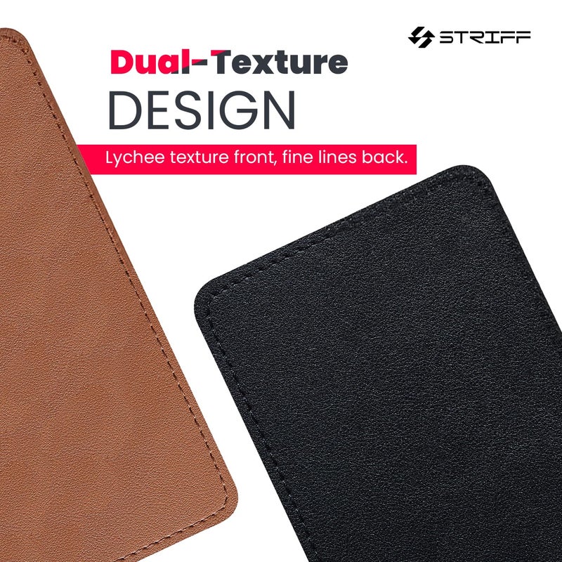 Striff حماية سطح المكتب، وسادة ماوس، حصيرة مكتب، حصيرة مكتب جلد PU غير قابلة للانزلاق، وسادة مكتب للكمبيوتر المحمول، وسادة كتابة مكتبية مقاومة للماء للمكتب والمنزل (بني-أسود) - Image 3