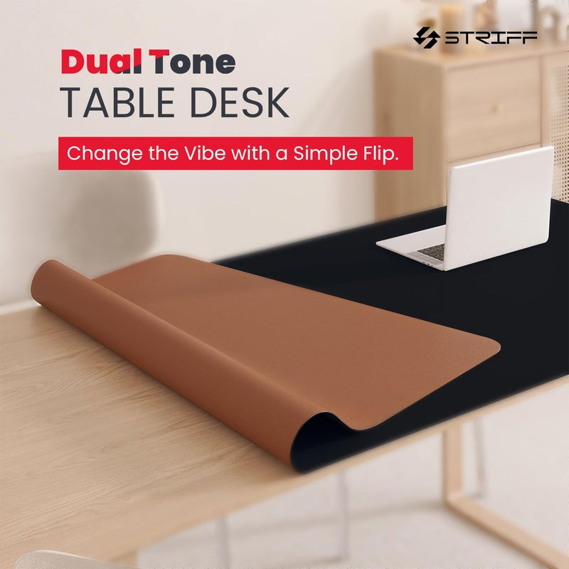 Striff حماية سطح المكتب، وسادة ماوس، حصيرة مكتب، حصيرة مكتب جلد PU غير قابلة للانزلاق، وسادة مكتب للكمبيوتر المحمول، وسادة كتابة مكتبية مقاومة للماء للمكتب والمنزل (بني-أسود) - Image 2