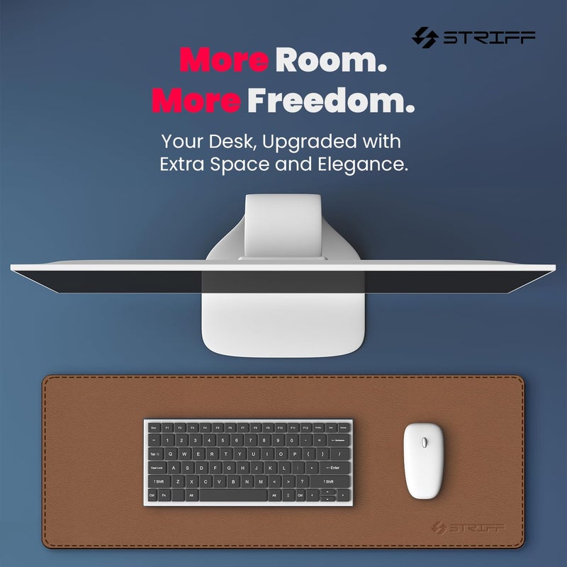 Striff حماية سطح المكتب، وسادة ماوس، حصيرة مكتب، حصيرة مكتب جلد PU غير قابلة للانزلاق، وسادة مكتب للكمبيوتر المحمول، وسادة كتابة مكتبية مقاومة للماء للمكتب والمنزل (بني-أسود) - Image 5