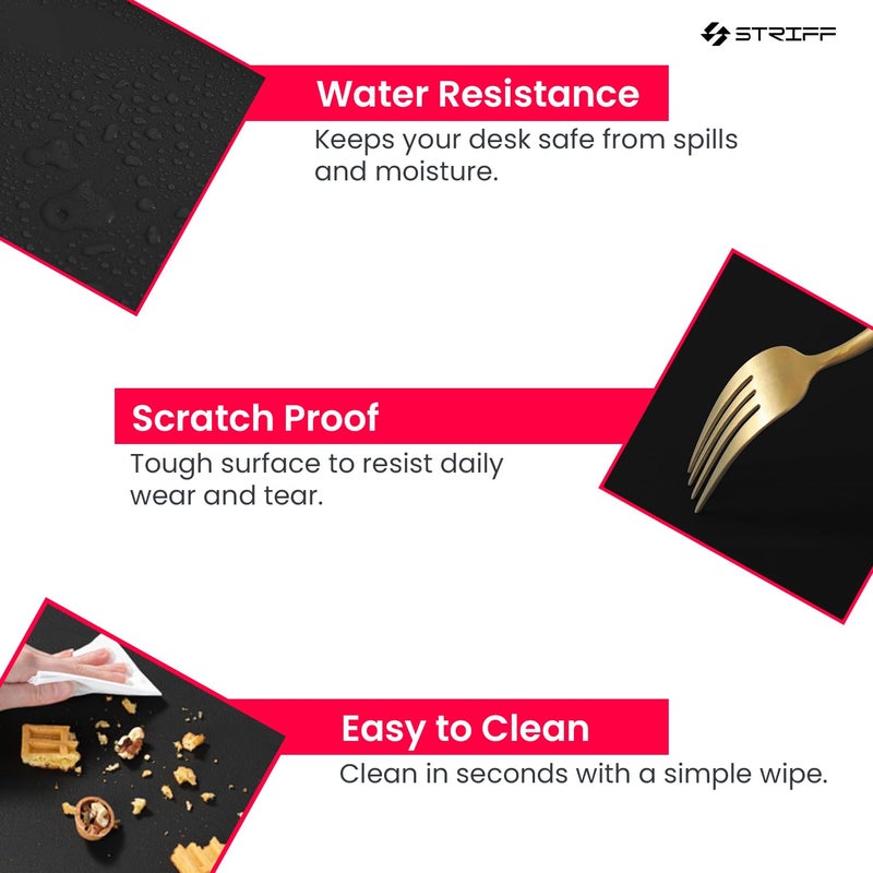 Striff حماية سطح المكتب، وسادة ماوس، حصيرة مكتب، حصيرة مكتب جلد PU غير قابلة للانزلاق، وسادة مكتب للكمبيوتر المحمول، وسادة كتابة مكتبية مقاومة للماء للمكتب والمنزل (بني-أسود) - Image 4