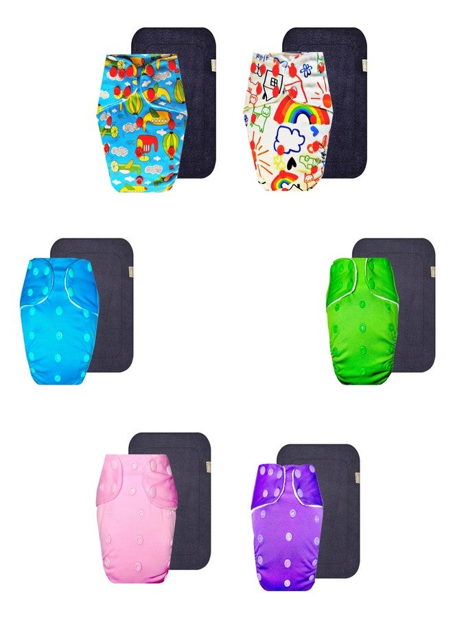 حفاضات دمبلدو القماشية الممتازة مع حشوة رمادية (عبوة من 6 قطع) | شعور بالجفاف والراحة | تهوية جيدة | سهلة التنظيف | مصممة من قبل الأمهات | من 3 أشهر إلى 3 سنوات | للجنسين - Image 1