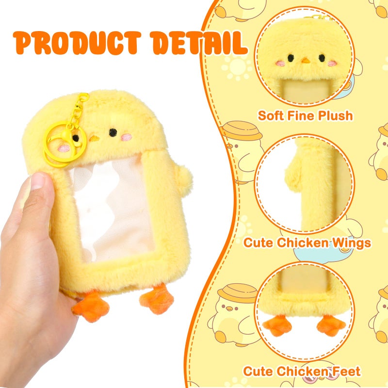 NEWEST Chicken Plush Kpop Photocard Holder with Keychain, Cute Chick ID Badge Holder Protector, Soft 3 Inch Cartoon Animal Photo Case Sleeves Stationery for Idol ID Card Student Worker Bag Charm - Image 3