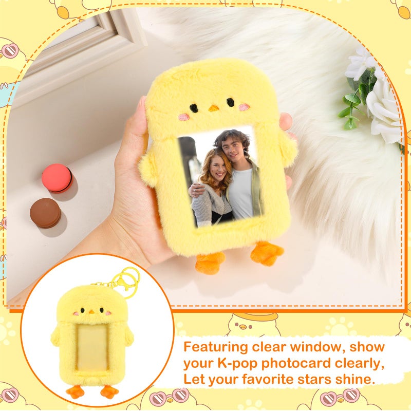 NEWEST Chicken Plush Kpop Photocard Holder with Keychain, Cute Chick ID Badge Holder Protector, Soft 3 Inch Cartoon Animal Photo Case Sleeves Stationery for Idol ID Card Student Worker Bag Charm - Image 5