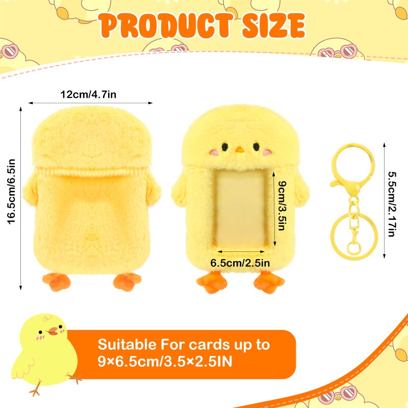 NEWEST Chicken Plush Kpop Photocard Holder with Keychain, Cute Chick ID Badge Holder Protector, Soft 3 Inch Cartoon Animal Photo Case Sleeves Stationery for Idol ID Card Student Worker Bag Charm - Image 2