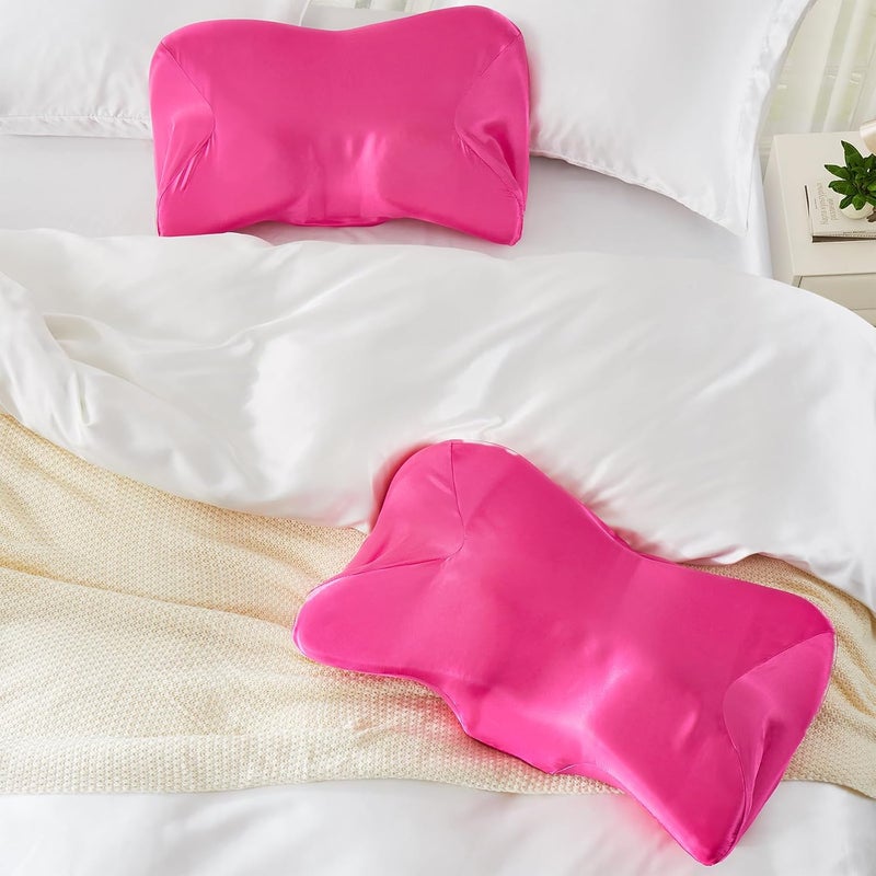 P Pothuiny Satin Pillowcase for Cervical Pillow, Smooth Neck Pillow Case Cover Silky Soft Contour Cervical Pillow Cover with Zipper (Hot Pink) - Image 3