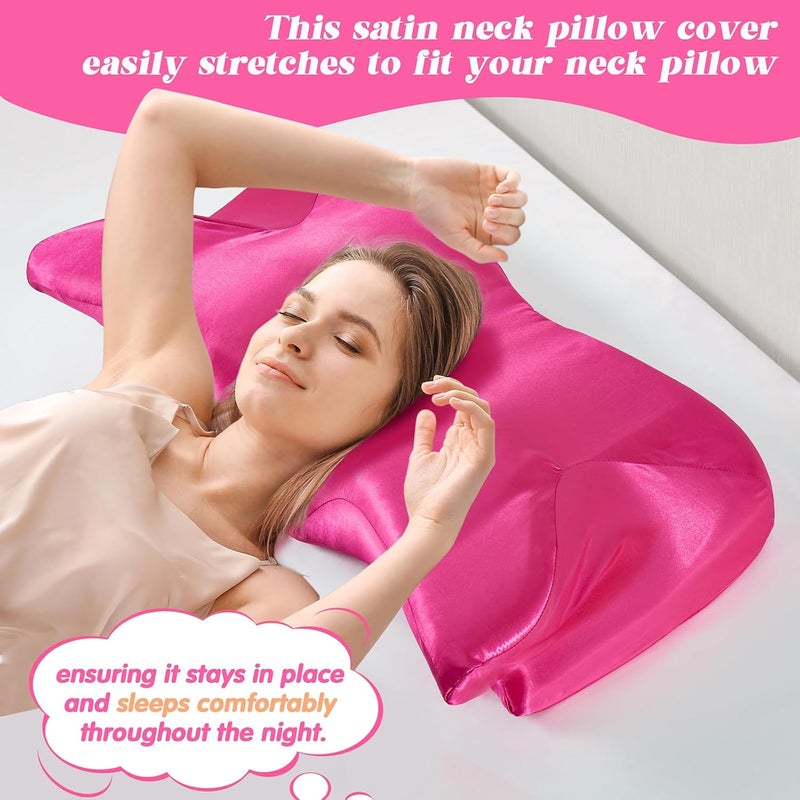 P Pothuiny Satin Pillowcase for Cervical Pillow, Smooth Neck Pillow Case Cover Silky Soft Contour Cervical Pillow Cover with Zipper (Hot Pink) - Image 5