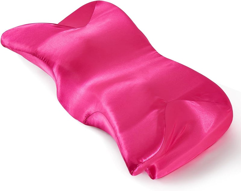 P Pothuiny Satin Pillowcase for Cervical Pillow, Smooth Neck Pillow Case Cover Silky Soft Contour Cervical Pillow Cover with Zipper (Hot Pink) - Image 1