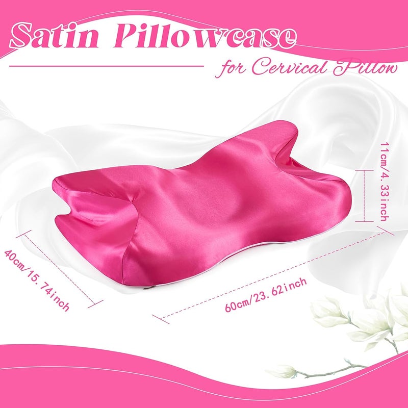 P Pothuiny Satin Pillowcase for Cervical Pillow, Smooth Neck Pillow Case Cover Silky Soft Contour Cervical Pillow Cover with Zipper (Hot Pink) - Image 4