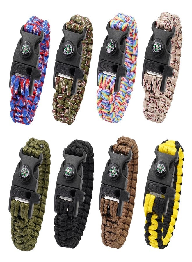 RLXMARTD 8 Pack Emergency Survival Bracelet with Whistle and Compass,Survival Kit,Wildness Emergency Survival Kit for Camping,Outdoor Travel, Hiking - Image 1