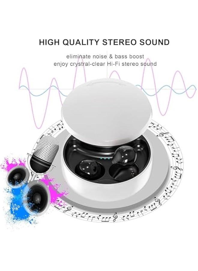 Smallest Invisible Earbuds Wireless Ear Buds Bluetooth in Ear Mini Discreet Small Tiny Earpiece Sleep Earbuds Hidden with Charging Case Headphones for Small Ears Work Sleeping Android iOS Black