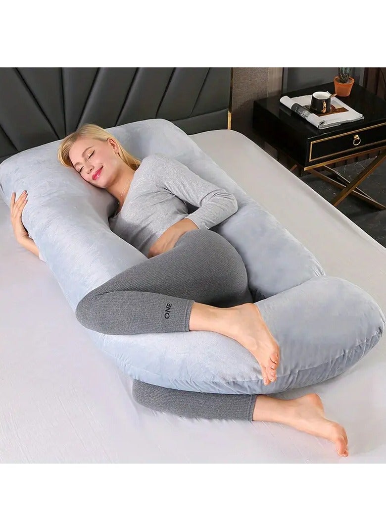 حامل وسادة الكريستال المخملية ياء حامل وسادة الرعاية ، ودعم البطن والساقين والخصر ، مع غطاء قابل للفصل ، وسهلة التنظيف - رمادي فاتح - Image 1