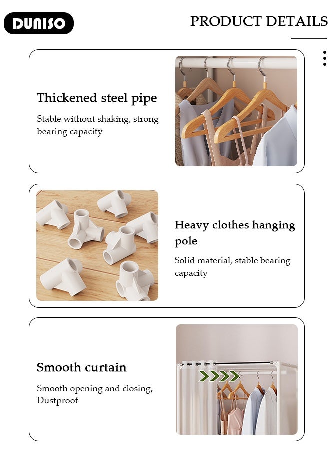 DUNISO Portable Wardrobe Storage Closet,Simple Multifunctional Dustproof Portable Closet, Closets for Hanging Clothes with Hanging Rods, Clothes Storage Cabinet with Curtain, for Living Room, Bedroom, Clothes Room - Image 4