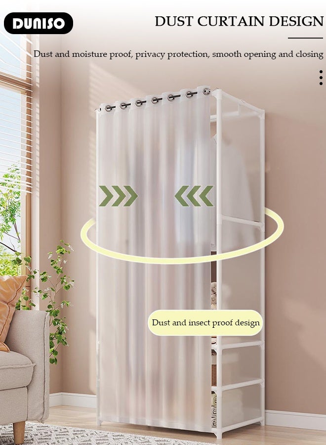 DUNISO Portable Wardrobe Storage Closet,Simple Multifunctional Dustproof Portable Closet, Closets for Hanging Clothes with Hanging Rods, Clothes Storage Cabinet with Curtain, for Living Room, Bedroom, Clothes Room - Image 5