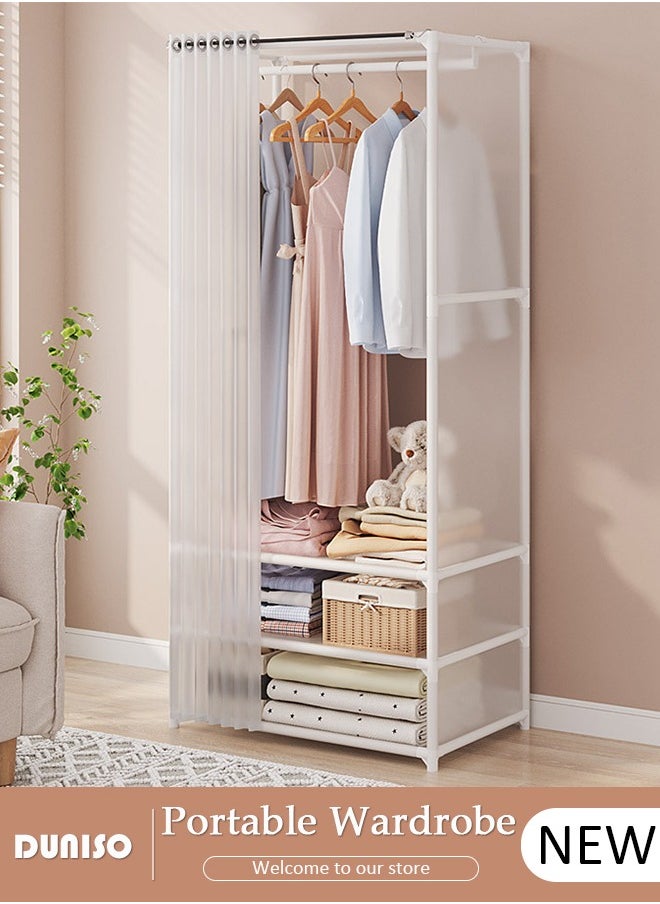 DUNISO Portable Wardrobe Storage Closet,Simple Multifunctional Dustproof Portable Closet, Closets for Hanging Clothes with Hanging Rods, Clothes Storage Cabinet with Curtain, for Living Room, Bedroom, Clothes Room  - Image 1