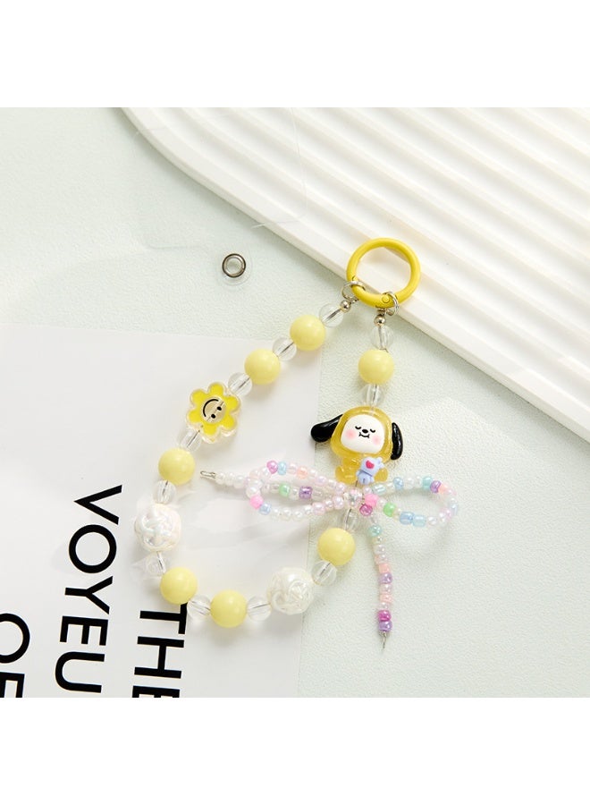 NIBEMINENT Beaded Phone Lanyard, Anti Lost Removable Wrist Strap, Light Blue Bracelet Pendant, Phone Keychain Lanyard,Yellow