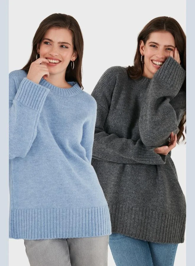 Lela Lela Regular Fit Crew Neck Basic 2-Pack Knitwear Sweater Women's SWEATER 4616213S2
