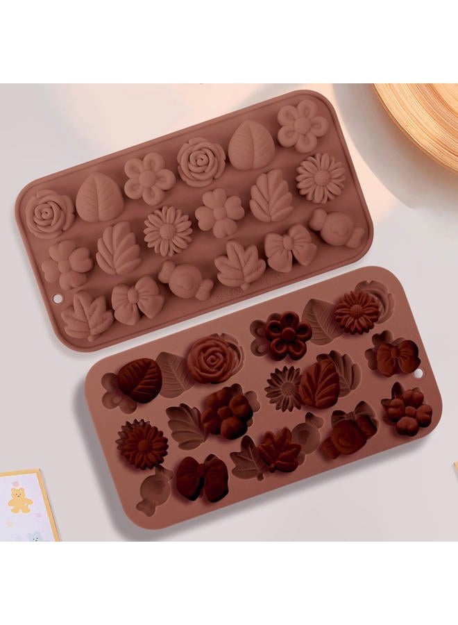 Fuehbur Flower Candy Floral Silicone Molds 2PCS, Chocolate Moulds with Daisy Tulip Rose Bow Tie Leaf Jello Design, 18 Cavity Ice Mold Pudding for Cake Desserts Making, Cupcake Toppers - Mini Size - Image 4