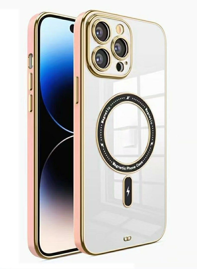 Color Fans Clear Magnetic Case for iPhone 14 Pro Max Case 6.7 inch Compatible with MagSafe Plating Soft Edge Bumper Anti-Scratch Translucent Back Cover Pink  - Image 1