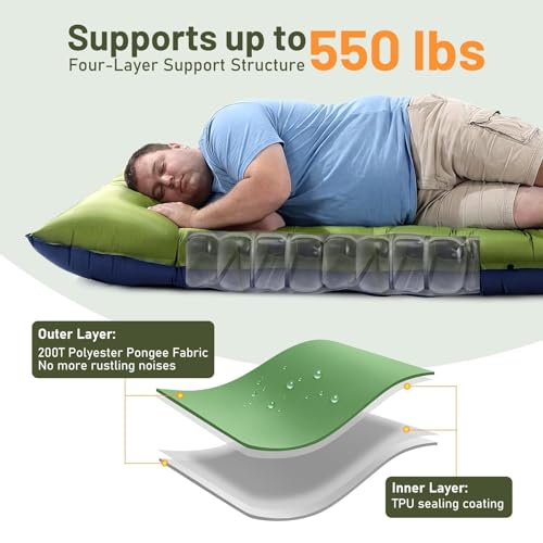 KASBAH Camping Sleeping Pad,Extra Wide 6 inch Thick Inflatable Sleeping Pads with Built-in Foot Pump and Pillow,Ultralight Camping Mat Gear for Outdoor Hiking,Camping - Image 4