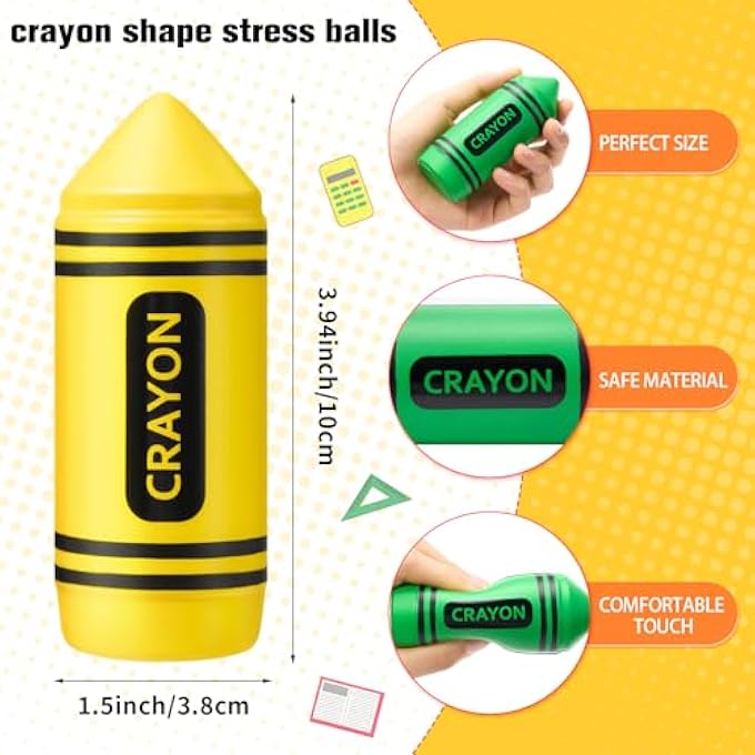 Wiwiqing 6 Pcs Crayon Stress Balls for Kids Adults Student Teacher Back to School Gift Motivational Appreciation Foam Stress Relief Slow Rising Squeeze for First Day of School Hand Exercise Toys - Image 2