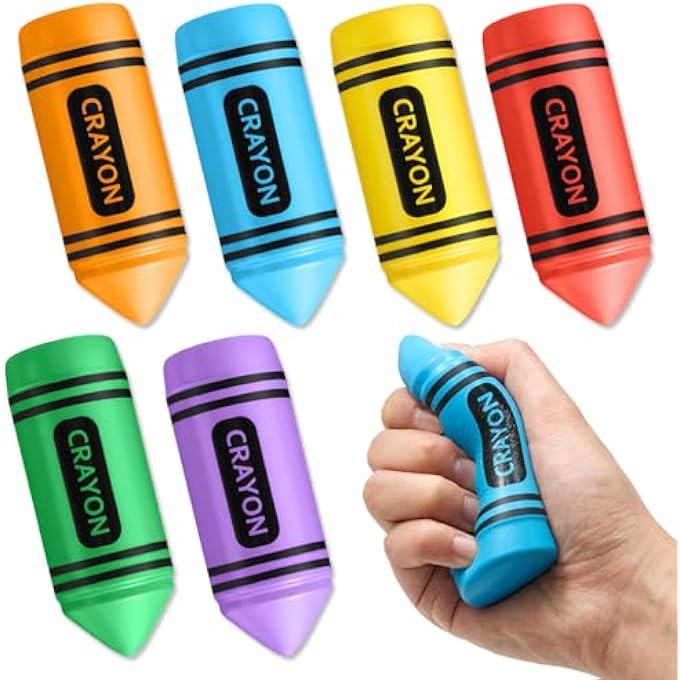 Wiwiqing 6 Pcs Crayon Stress Balls for Kids Adults Student Teacher Back to School Gift Motivational Appreciation Foam Stress Relief Slow Rising Squeeze for First Day of School Hand Exercise Toys - Image 1