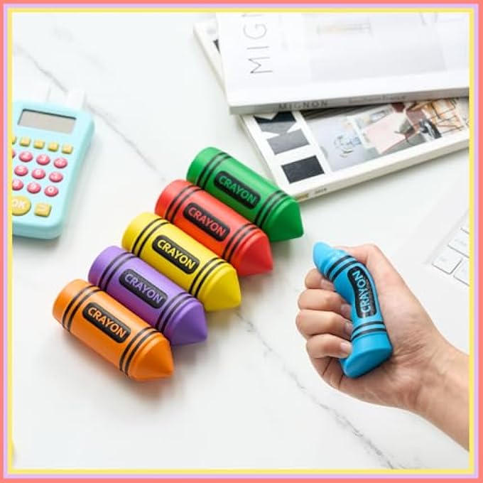 Wiwiqing 6 Pcs Crayon Stress Balls for Kids Adults Student Teacher Back to School Gift Motivational Appreciation Foam Stress Relief Slow Rising Squeeze for First Day of School Hand Exercise Toys - Image 4