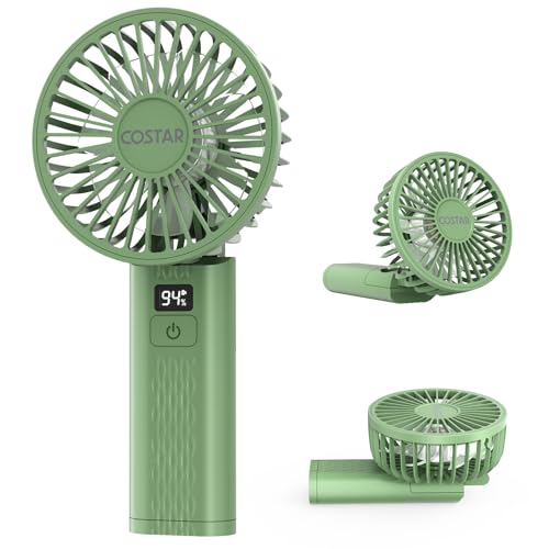 COSTAR Handheld Fan, 180° Foldable Desk Fan, Brushless Motor Portable Hand Fan, 3 Speeds USB Fan, 2400mAh Battery Rechargeable for Summer and Travel Use by Women and Men (Green) - Image 1