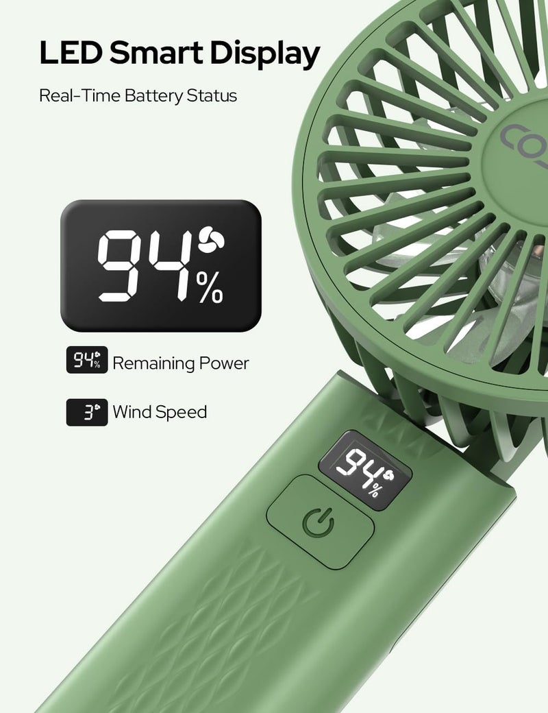 COSTAR Handheld Fan, 180° Foldable Desk Fan, Brushless Motor Portable Hand Fan, 3 Speeds USB Fan, 2400mAh Battery Rechargeable for Summer and Travel Use by Women and Men (Green) - Image 4