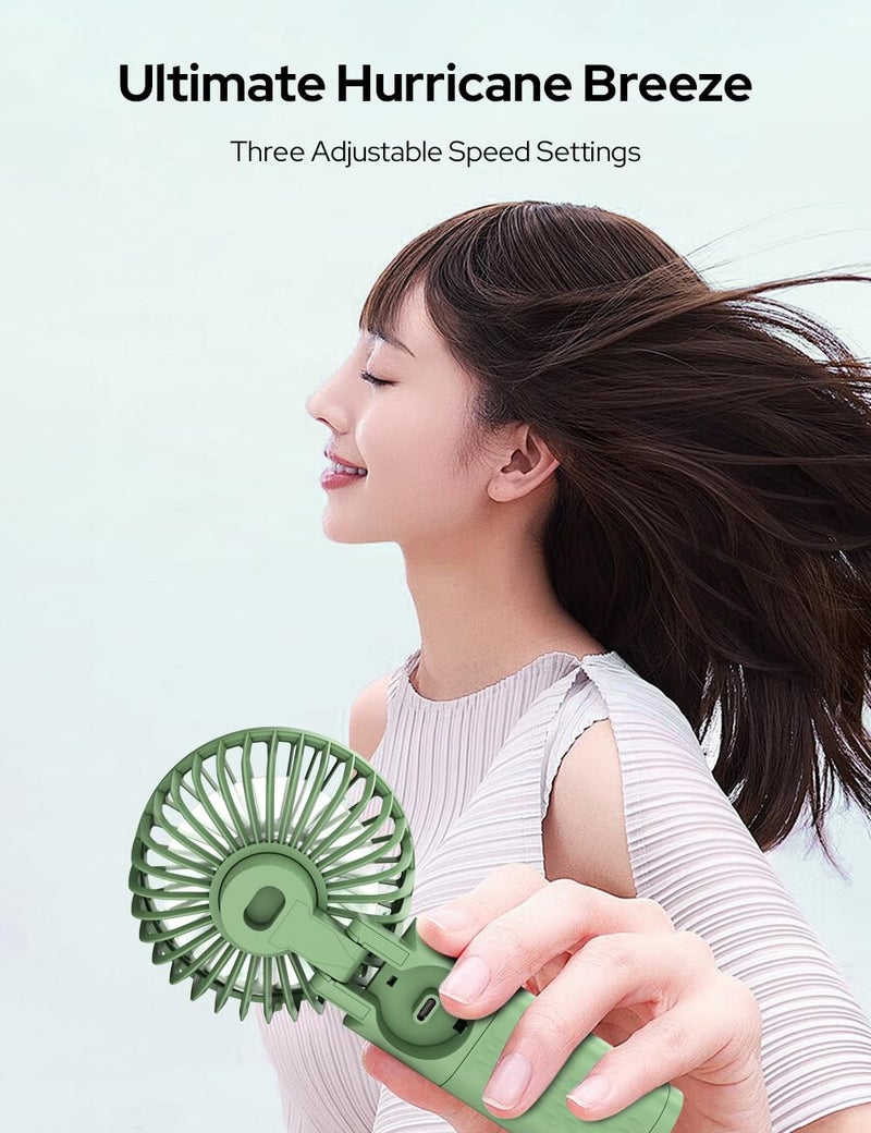 COSTAR Handheld Fan, 180° Foldable Desk Fan, Brushless Motor Portable Hand Fan, 3 Speeds USB Fan, 2400mAh Battery Rechargeable for Summer and Travel Use by Women and Men (Green) - Image 3